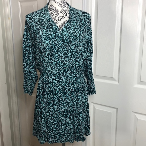 Zara Dress Blue Green Cinched Waist 3/4 Sleeve Animal Print M New modest - Picture 1 of 6
